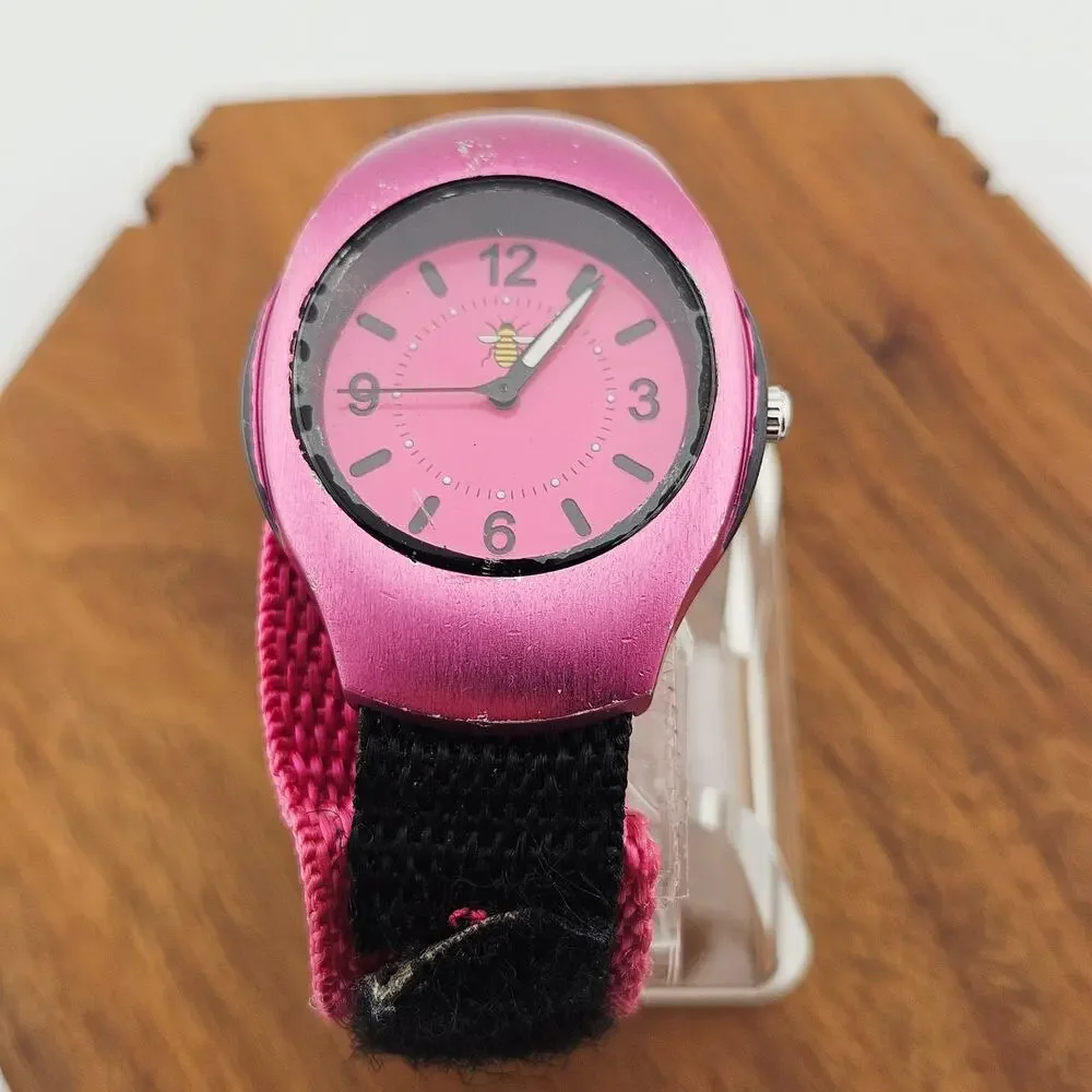Oui Art Women's Watch Pink Black Retro Dial Adjustable Canvas Hook & Loop Band
